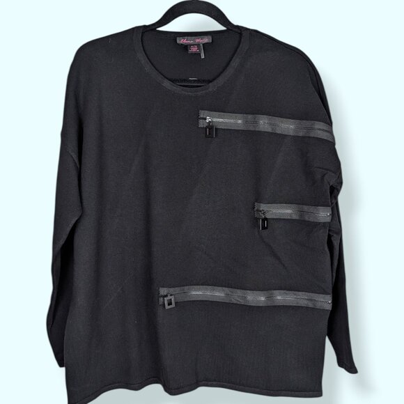 Elena Wang Black Crew Zipper Accent Sweater - Picture 4 of 7
